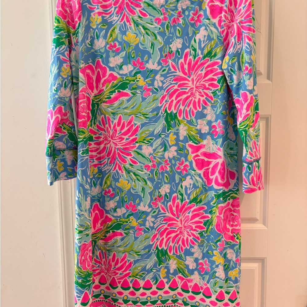Lilly Pulitzer Pink and Blue Floral Long Sleeve Dress M vivid colors summer